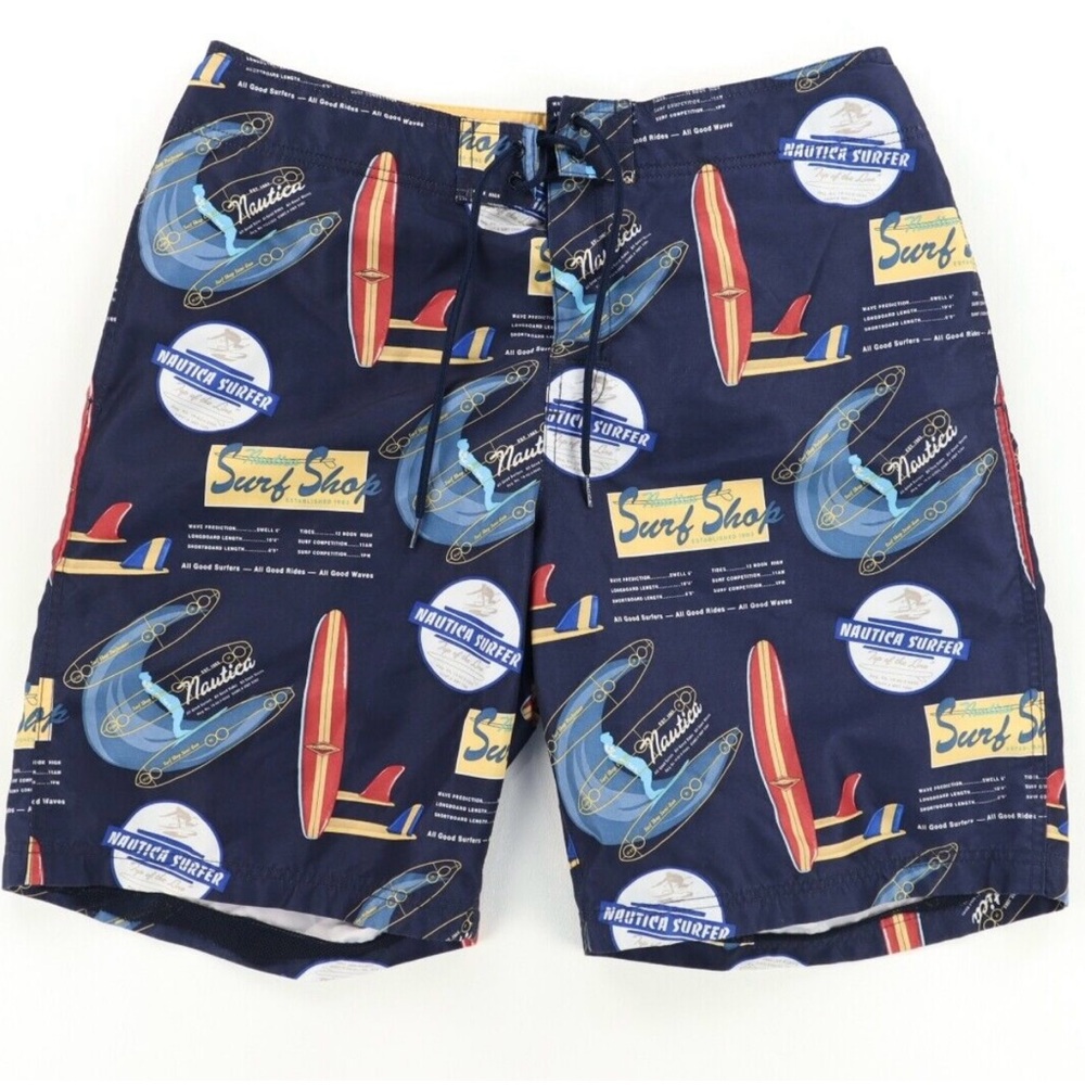 Nautica Blue and Red Board Shorts Vibrant Swimwear